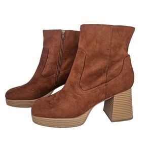 BP Keyla Platform Ankle Booties Brown Faux Suede Size 9